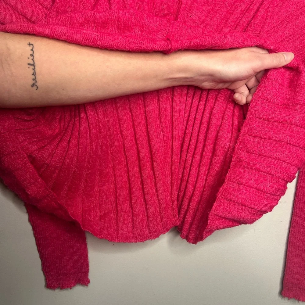 Anthropologie Pilcro Ribbed Light Wool Knit Sweater Pullover V-Neck Hot Pink S